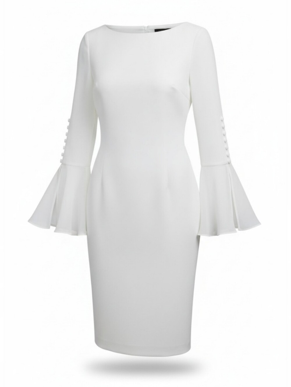 Calvin Klein Size 6 Ivory Sheath Dress Sheer Bell Sleeves Button Detail Lined